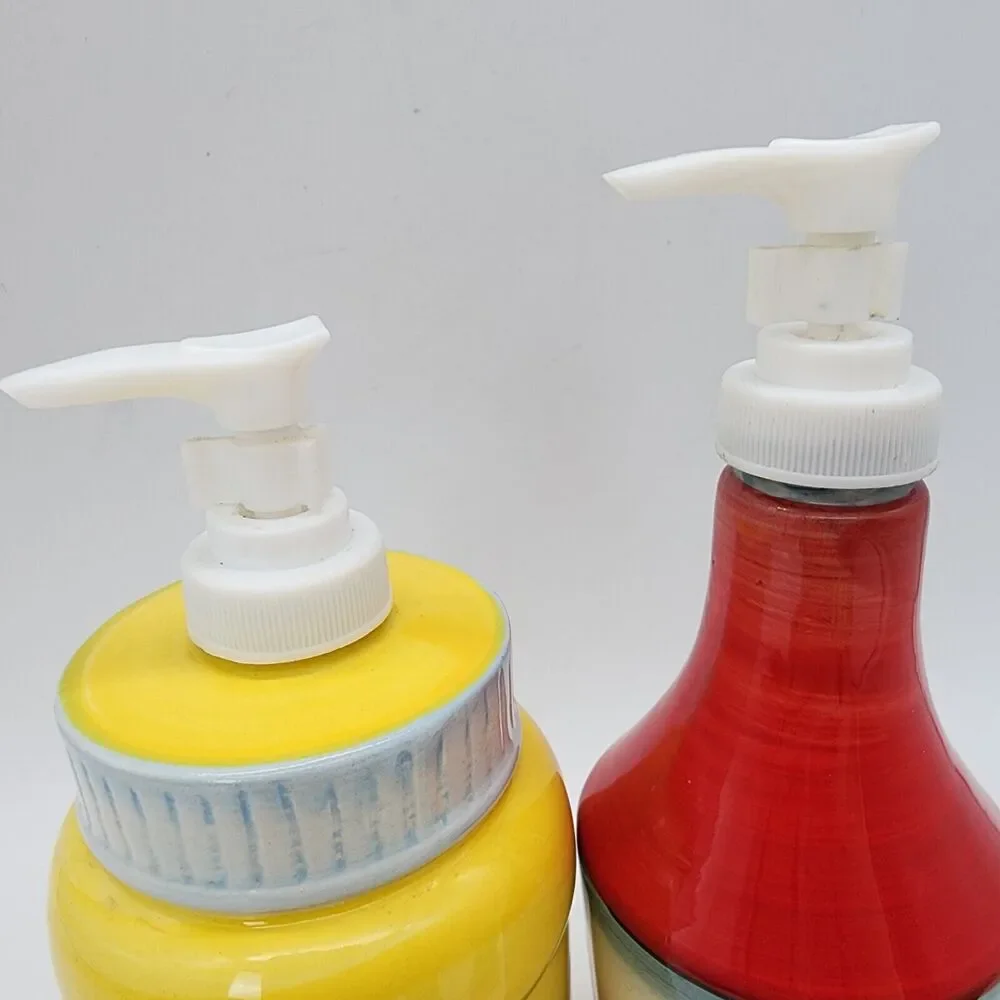 Pier 1 Imports Ceramic Ketchup Mustard Dispensers Salt Pepper Shakers Picnic Set